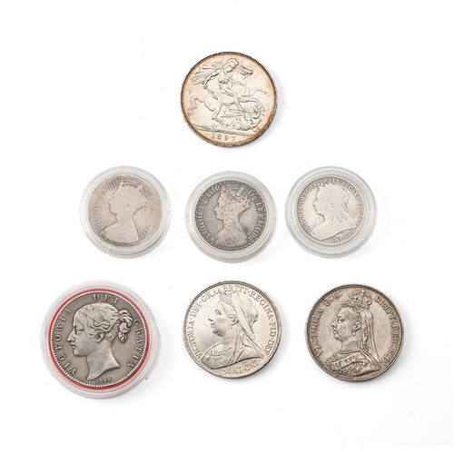 257 - A collection of UK silver coins to include 4 Queen Victoria crowns, dates 1889, 1894 and 1897, anoth... 