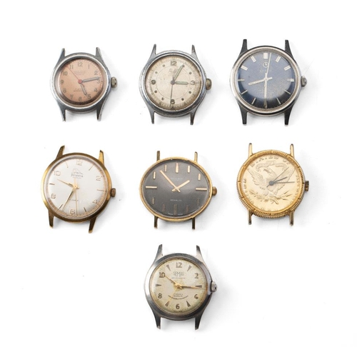 277 - A group of seven vintage manual wind watches many with Incabloc movements  and an unbranded example ... 