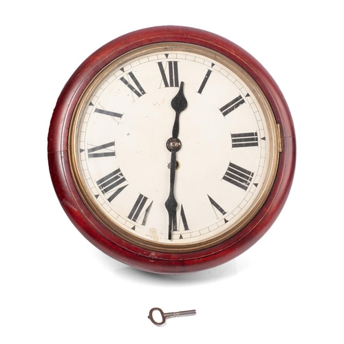 34 - A mahogany cased wall clock / school clock. Brass bezel with white dial and Roman numerals, glass wi... 