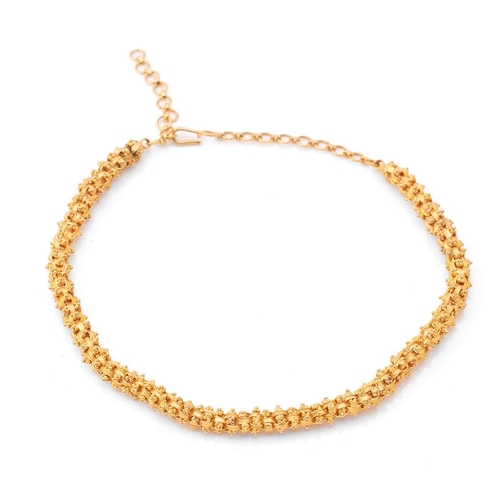401 - A high carat gold necklace of large textured box link and bead form, originally purchased from Sifan...