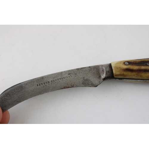 1 - Scarce late c19th Victorian Saynor Cooke & Ridal Sheffield stag antler bone handle flat cap pruner p... 