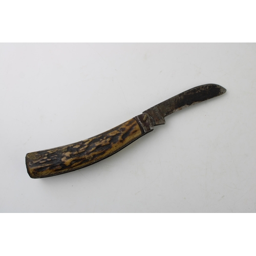 14 - Early c20th Saynor Sheffield flat cap bone handle pruner pruning folding pocket knife stamped 'W.Say... 