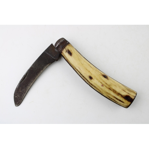 15 - c19th Saynor Obtain warranted Sheffield made flat cap bone handle pruner pruning folding pocket knif... 