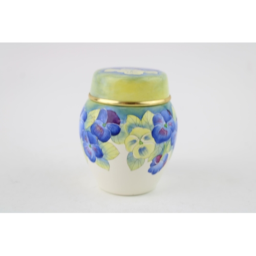 225 - Moorcroft Enamel limited edition ginger jar in the Pansy pattern, 7.5cm tall.