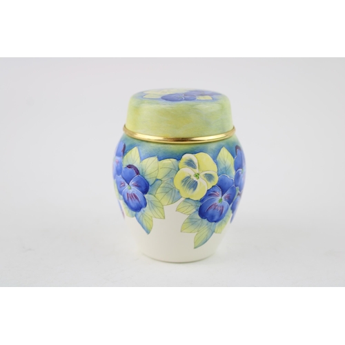 225 - Moorcroft Enamel limited edition ginger jar in the Pansy pattern, 7.5cm tall.