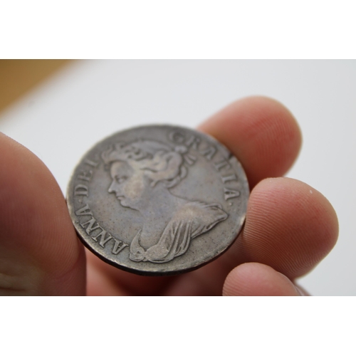 258 - 1709 Queen Anne Silver Half Crown, OCTAVO on edge, 34mm diameter.