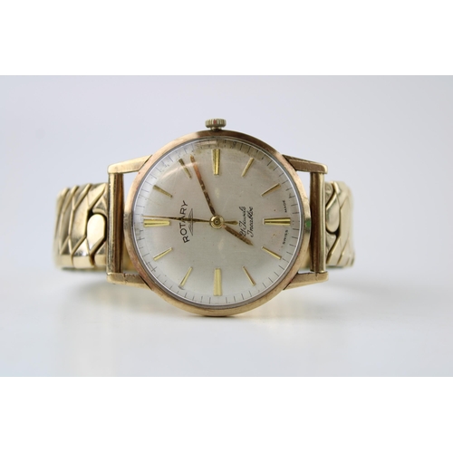 269 - 9ct gold hallmarked gents ROTARY wrist watch on RG gold plated bracelet, 33mm case excluding button,... 