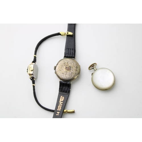 279 - An early 20th century wristwatch of small pocket watch form, with Roman numerals, subsidiary seconds... 