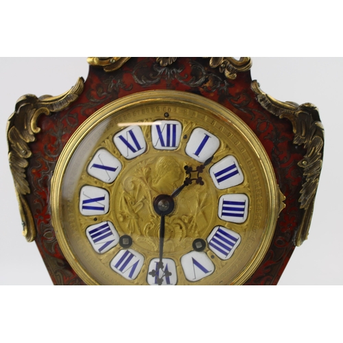 33 - Very ornate late c19th French Empire style bronze mantle clock with red boulle work brass inlay reta... 