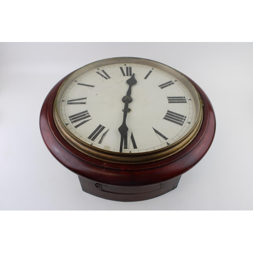 34 - A mahogany cased wall clock / school clock. Brass bezel with white dial and Roman numerals, glass wi... 