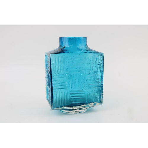 40 - Whitefriars 'Stitched Cube' vase in kingfisher blue colourway, 15.5cm tall.