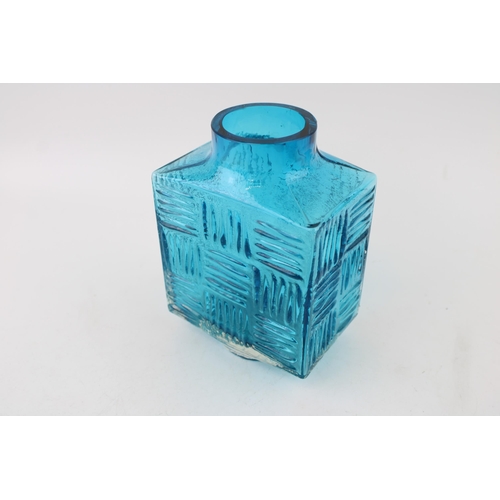 40 - Whitefriars 'Stitched Cube' vase in kingfisher blue colourway, 15.5cm tall.