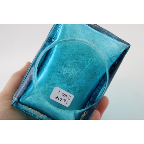 40 - Whitefriars 'Stitched Cube' vase in kingfisher blue colourway, 15.5cm tall.