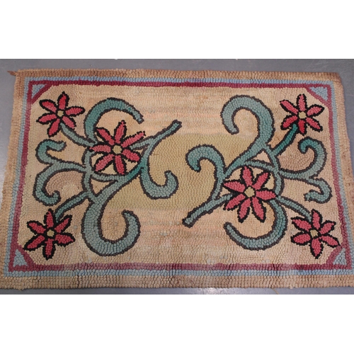 50 - Early c20th Lakeland Lake District Cumbria proddy or prodded folk art rag rug embellished with bold ... 