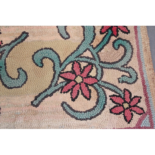 50 - Early c20th Lakeland Lake District Cumbria proddy or prodded folk art rag rug embellished with bold ... 