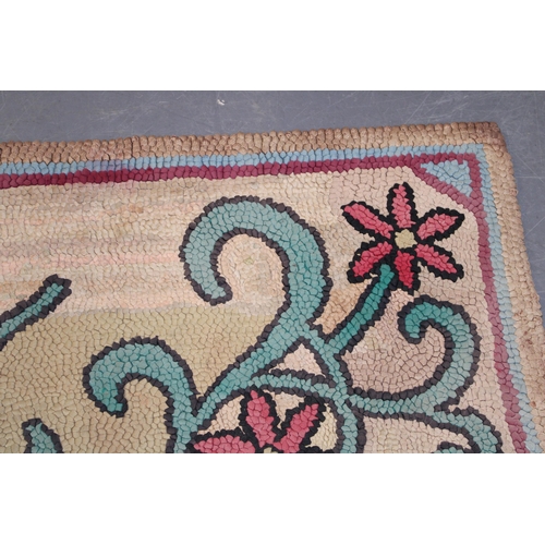 50 - Early c20th Lakeland Lake District Cumbria proddy or prodded folk art rag rug embellished with bold ... 