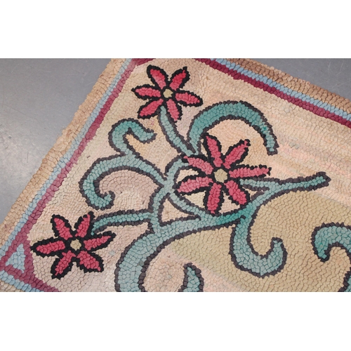 50 - Early c20th Lakeland Lake District Cumbria proddy or prodded folk art rag rug embellished with bold ... 