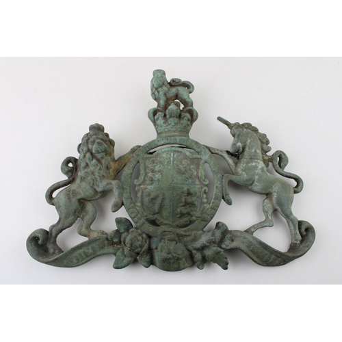 57 - A Victorian bronze metal coat of arms with weathered verdigris finish c1880