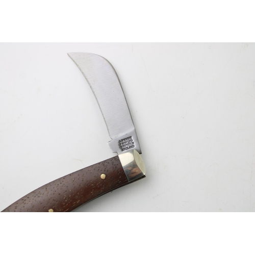 7 - A Wright & Son rosewood handle flat cap pruner pocket knife, Sheffield made. 10.5cm wide, 18cm when ... 