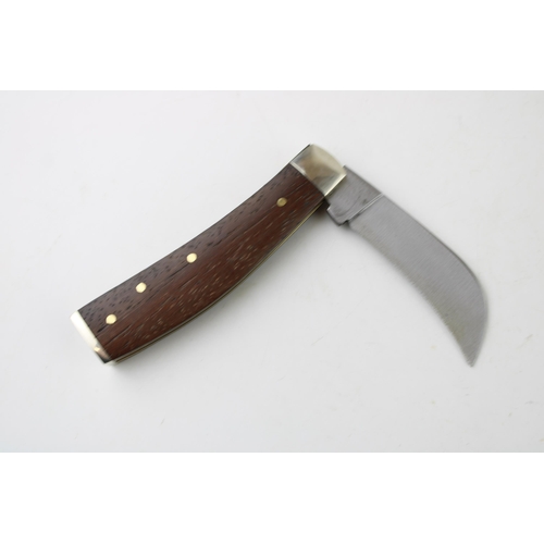 7 - A Wright & Son rosewood handle flat cap pruner pocket knife, Sheffield made. 10.5cm wide, 18cm when ... 