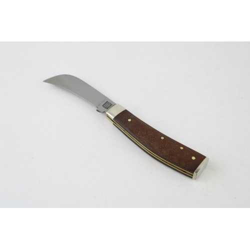 7 - A Wright & Son rosewood handle flat cap pruner pocket knife, Sheffield made. 10.5cm wide, 18cm when ... 