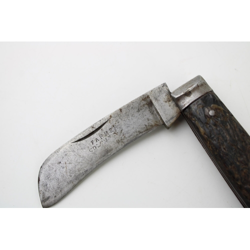 8 - A scarce Farmer Colchester marked Sheffield made bone handle pruner pruning Pocket knife c1900.