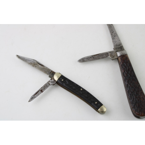 9 - A bone handle George Wostenholm IXL Sheffield two blade pocket knife with a Taylor's Eye Witness two... 