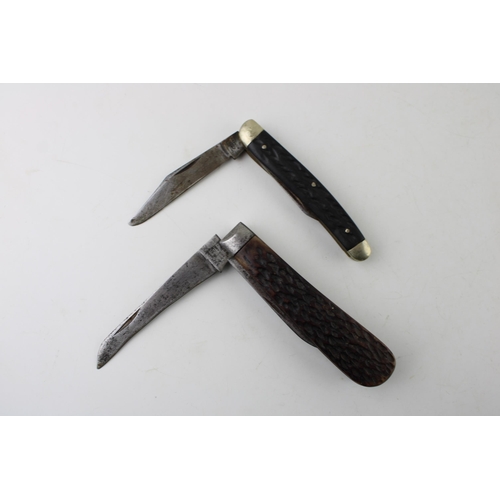 9 - A bone handle George Wostenholm IXL Sheffield two blade pocket knife with a Taylor's Eye Witness two... 