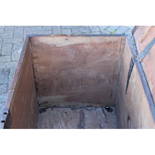 32A - 17th or 18th century oak coffer / blanket box, each side a single plank, with metal fixtures and fit... 