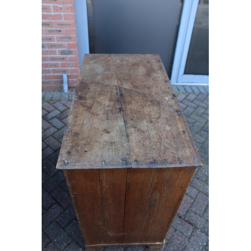 32B - Antique elm chest of drawers, four drawers, brass handles, dovetail, raised on feet, 93cm wide, 57cm... 