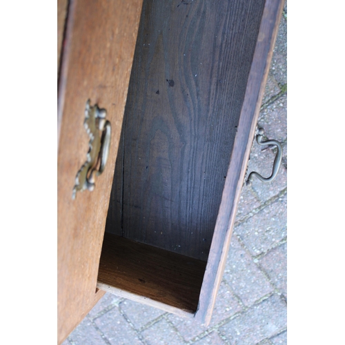 32B - Antique elm chest of drawers, four drawers, brass handles, dovetail, raised on feet, 93cm wide, 57cm... 