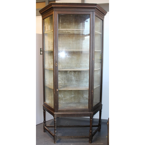 32C - Victorian glazed display cabinet, raised on four-leg support, velvet lined interior, four shelves pl... 