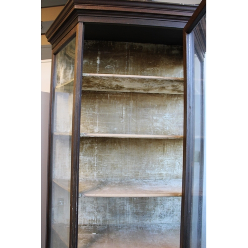 32C - Victorian glazed display cabinet, raised on four-leg support, velvet lined interior, four shelves pl... 