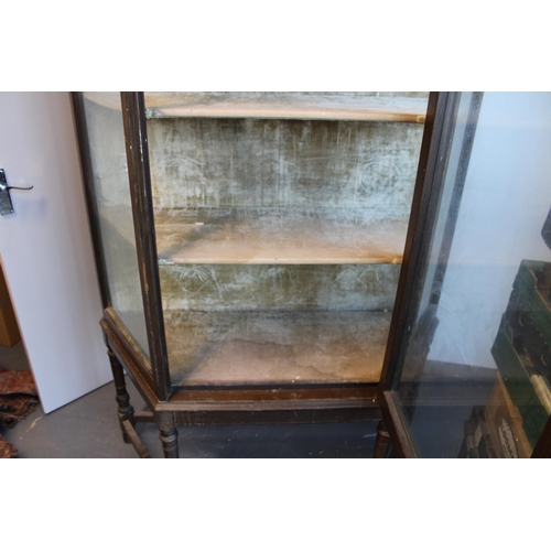 32C - Victorian glazed display cabinet, raised on four-leg support, velvet lined interior, four shelves pl... 