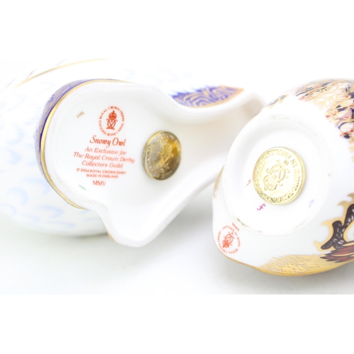 104 - Two Royal Crown Derby paperweights, Snowy Owl, an exclusive for the Royal Crown Derby Collectors Gui... 