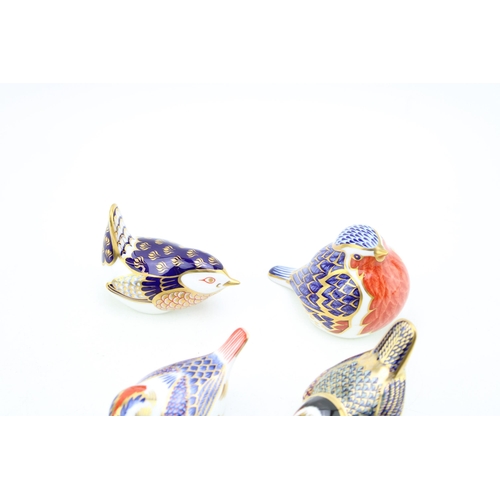 115 - Four Royal Crown Derby bird paperweights, Robin and Goldcrest, both date codes for 1995 (LVIII), gol... 