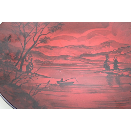 118 - Peggy Davies Ruby Fusion artist proof charger of a mountainous lake scene, 41cm diameter.