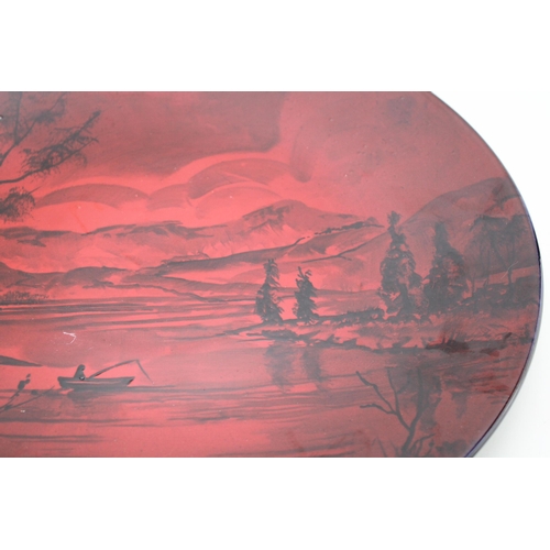 118 - Peggy Davies Ruby Fusion artist proof charger of a mountainous lake scene, 41cm diameter.