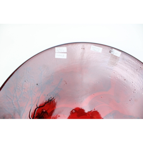 118 - Peggy Davies Ruby Fusion artist proof charger of a mountainous lake scene, 41cm diameter.