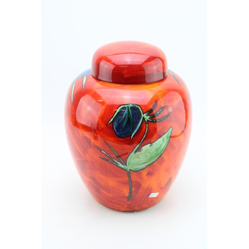 165 - A large Poole Pottery lidded ginger jar in the 'Himalayan Poppy' pattern, signed Jackie Moulton. Hei... 