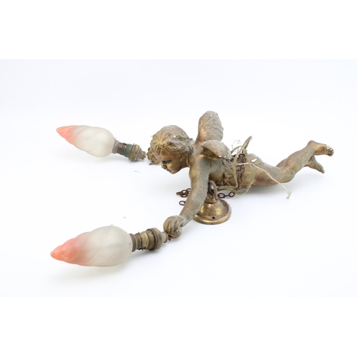 173 - Three vintage ceramic light fittings in the form of cherubs. Gilt finish with attachments for cellin... 