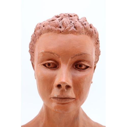 177 - A terracotta female bust, bearing the name Hannah, Artists monogram LM. height 35cm.