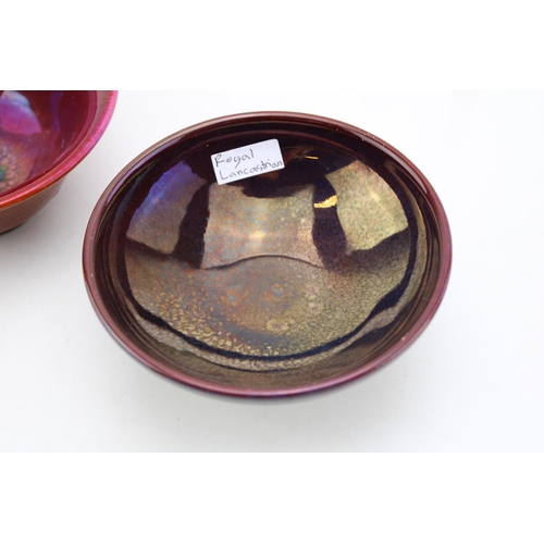 226 - A Royal Lancastrian pedestal dish in mottled deep purple colourway with a similar rouge bowl (2), 13... 