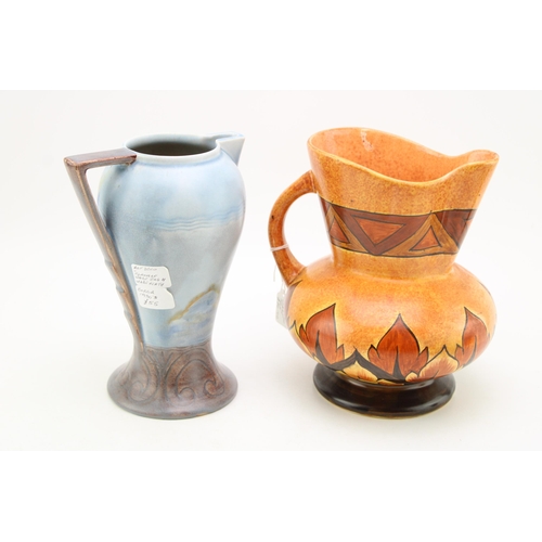 230 - A large Clews & Co Chameleon ware jug in orange colourway with a Wade Flaxman Ware Art Deco jug (2),... 