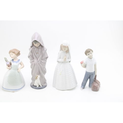 243 - Nao figures to include a bride, a boy in a long overcoat, a girl holding a flower and others (5), ta... 