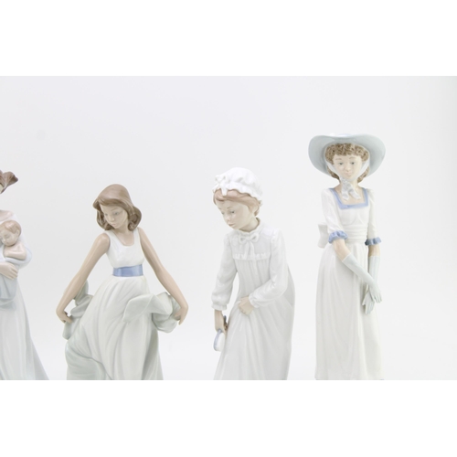 251 - Nao figures to include girl wearing a bonnet, a lady with a fan and others (5), tallest 33cm tall.