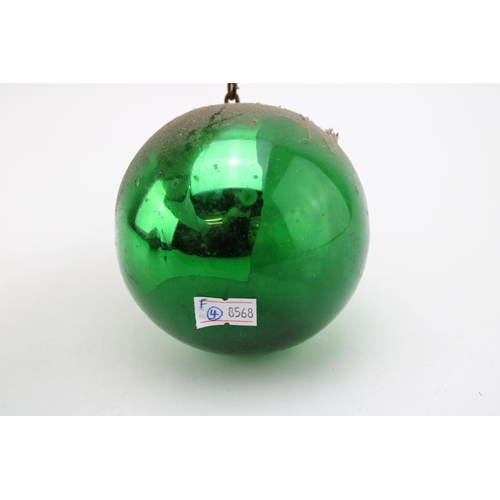 324 - Witches ball, green mirrored glass. 10cm diameter