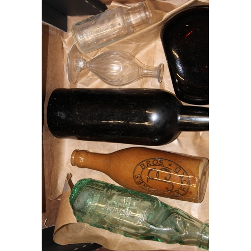 337 - A mixed collection of glassware and early bottles, of note Jones Bros Oxford stoneware bottle and co... 