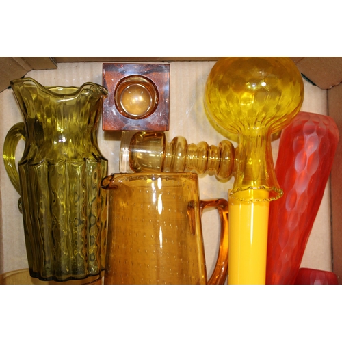 349 - A collection of vintage glassware to include mid century examples predominantly in reds yellow and o... 