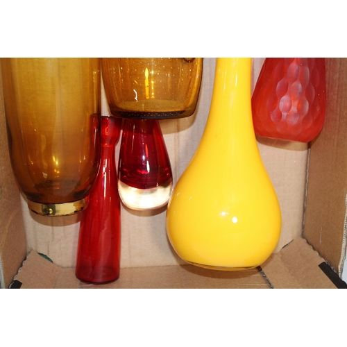 349 - A collection of vintage glassware to include mid century examples predominantly in reds yellow and o... 